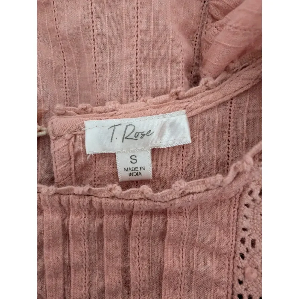 T. Rose Pink Ruffle Sleeveless 100% Cotton Blouse- Size S